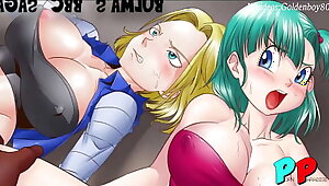Dragon Ball Hentai Bulma and 18 fucked by black androids